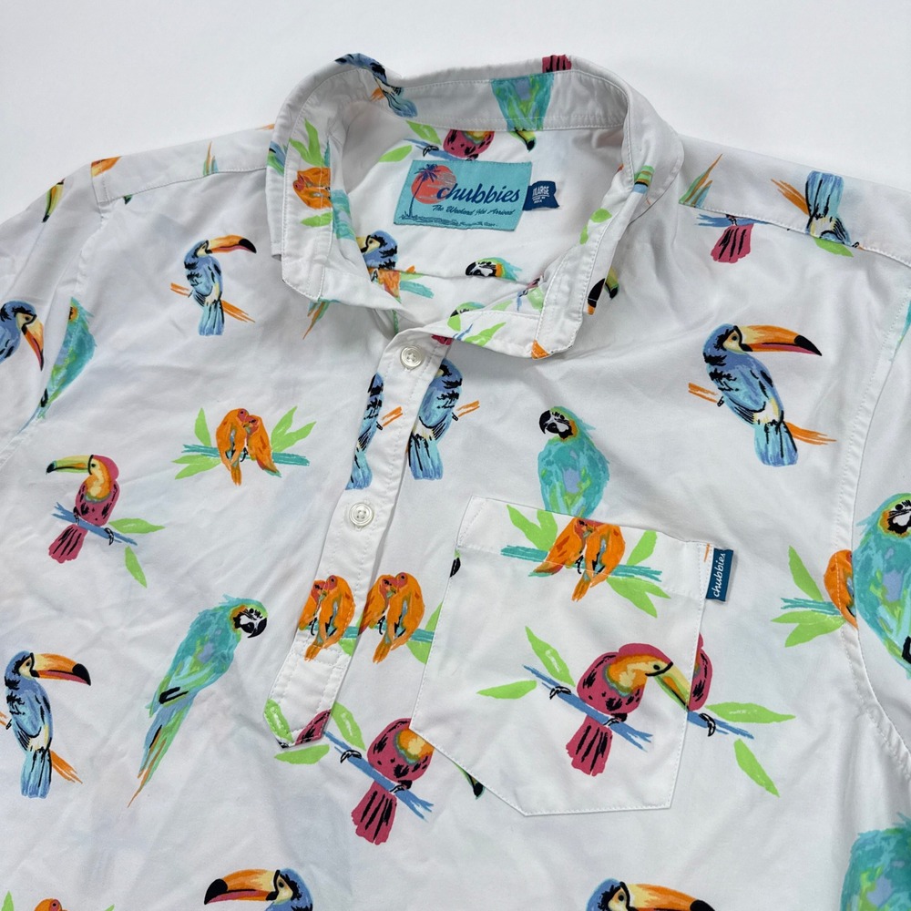 Chubbies Mens Shirt‎ XXL White Tropical Bird Toucan Play Popover Summer Vacation